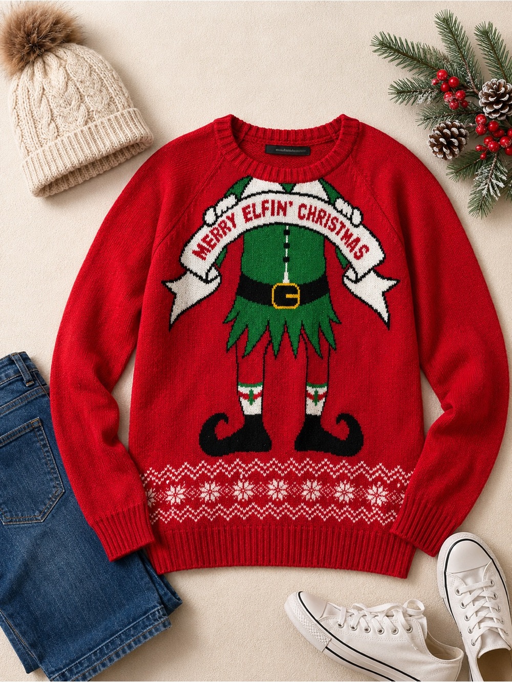 Men's Red 'Merry Elfin' Christmas Sweater